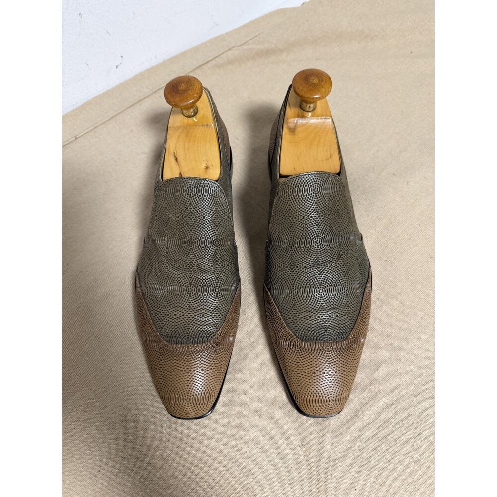 Cesare Paciotti Dress Shoes Mens Size 7.5 Gray Embossed Leather Slip On Italy - Picture 2 of 13